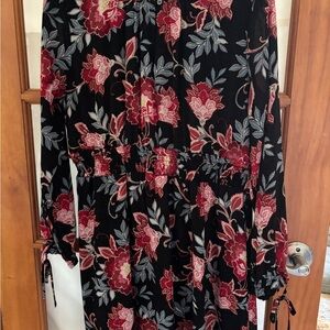 LOFT Red and Black Floral Dress